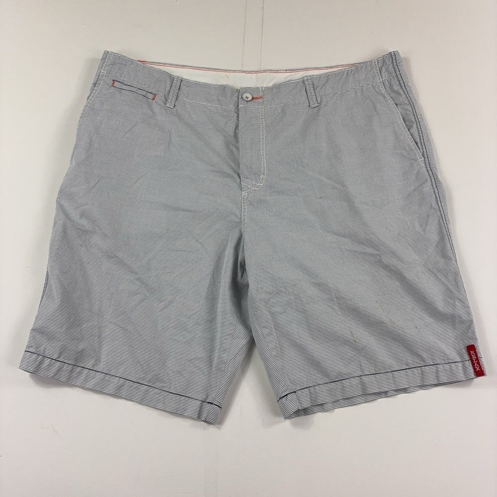 Tommy Bahama Relax Shorts Mens 42 Blue Striped Cotton Chino 11 Inseam Casual